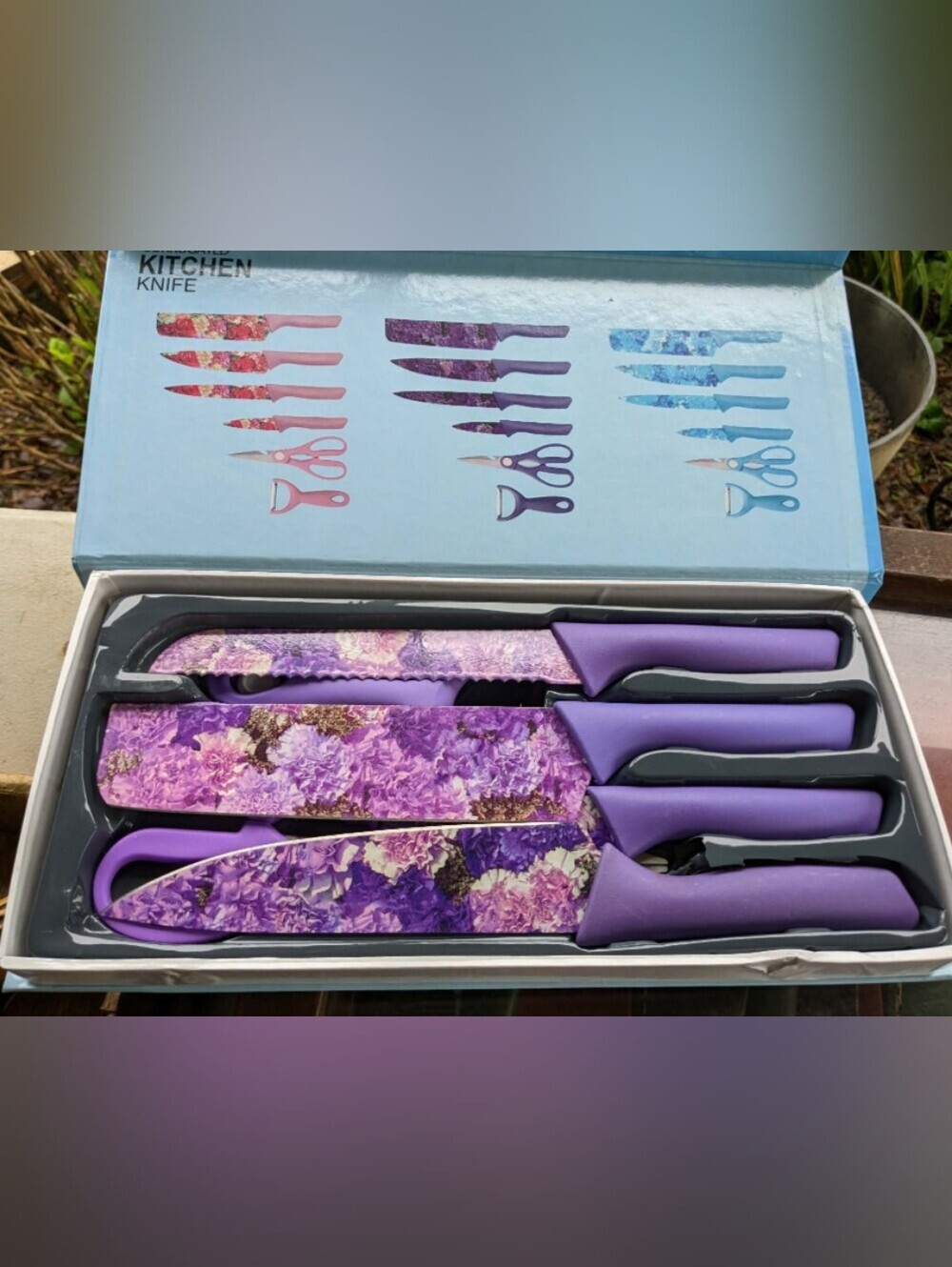 6pc Purple Floral Kitchen Knife Set New Stainless Steel Chef Knife Kitchen Decor